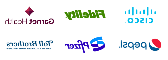 Logos of MBA employers:  Cisco Systems Inc., and Company, Fidelity Investments, Garnet Health, PepsiCo, Inc., Pfizer, Toll Brothers Builders